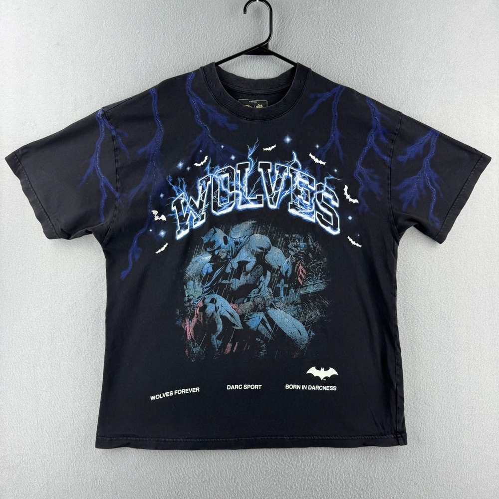 Dac Sport x Bat Man Shirt Mens Large Oversized Black Lightning Tee Double Sided